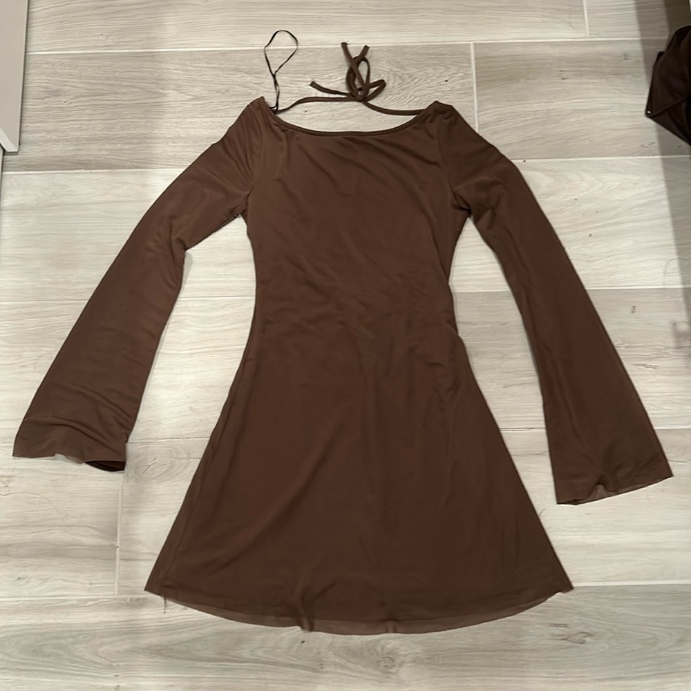 Brown Princess Polly Open Back Long Sleeve Mini Dress